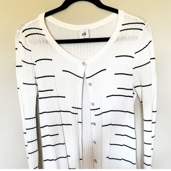 Cabi Dashes Sweater Long Duster White Button Front Ribbed Sz Small - Picture 4 of 8